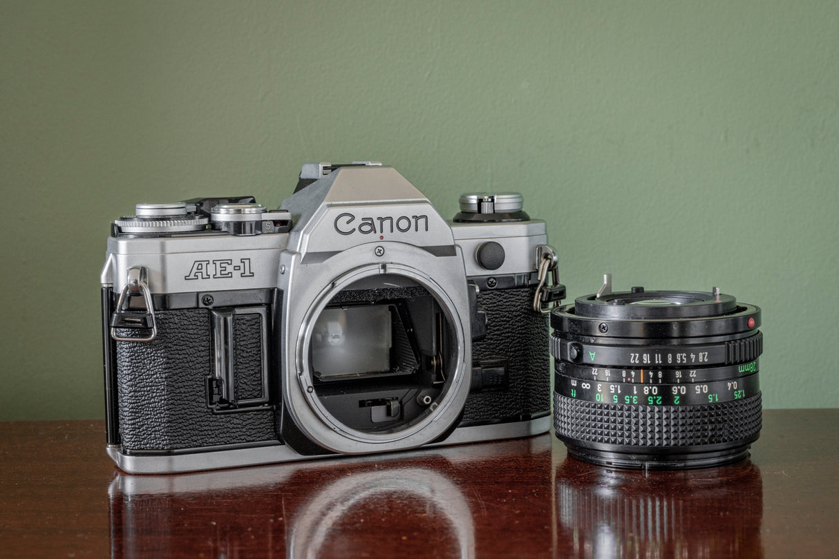 STUNNING Canon AE1 35mm SLR Film Camera + Canon 28mm F2.8 FD Lens