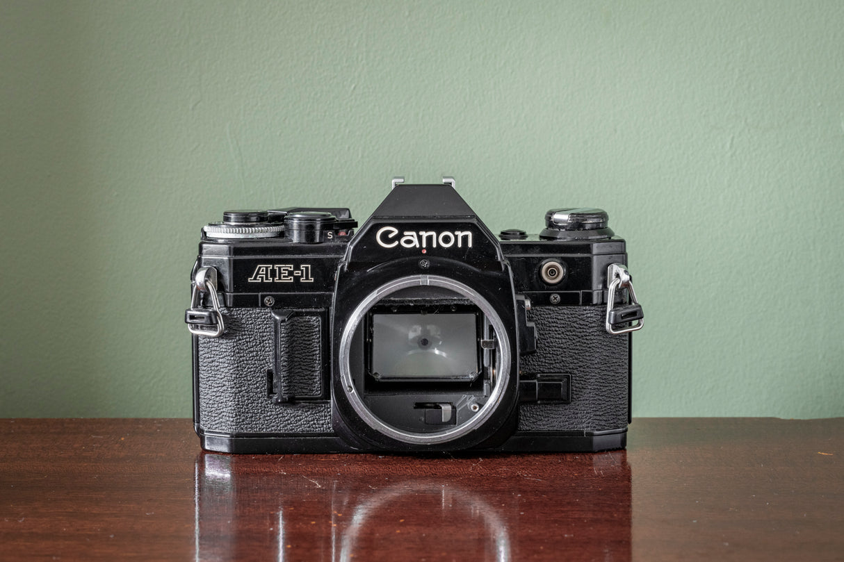 RARE Black Canon AE1 35mm SLR Film Camera + Canon 28mm F3.5 FD Lens