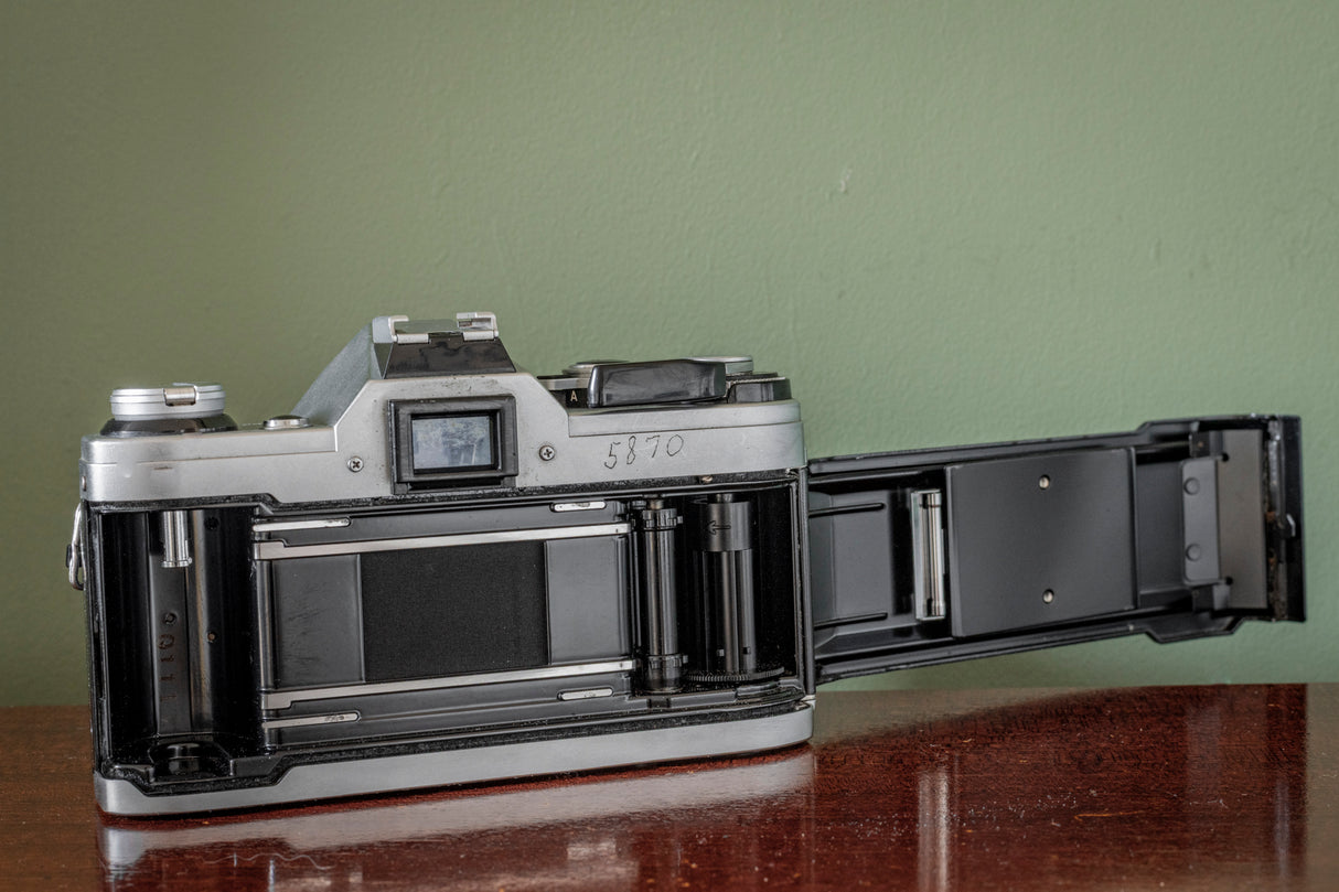 Canon AE1 35mm SLR Film Camera with Vivitar Auto Wide 28mm F2.5 Lens + Vivitar 70-210 F3.5 Lens