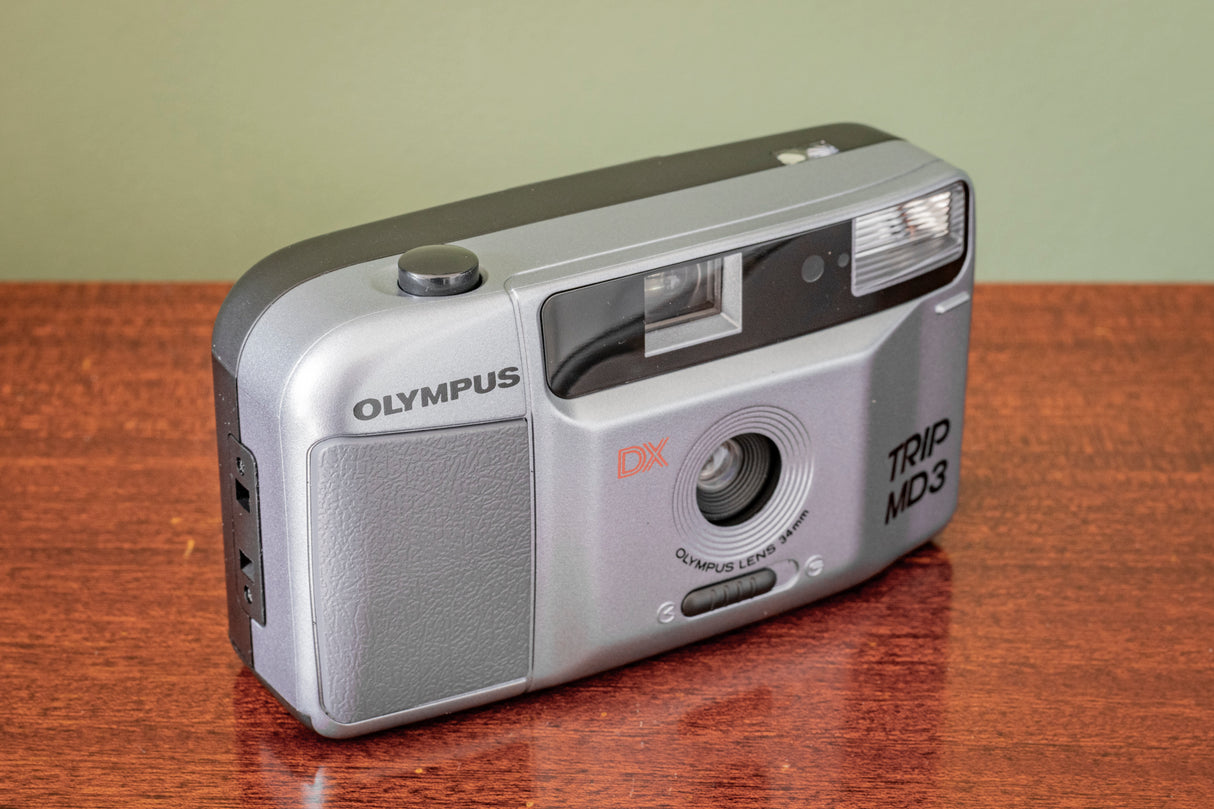 ( EX Display ) Like New Boxed Olympus Trip MD3 35mm Point and Shoot Film Camera - Silver