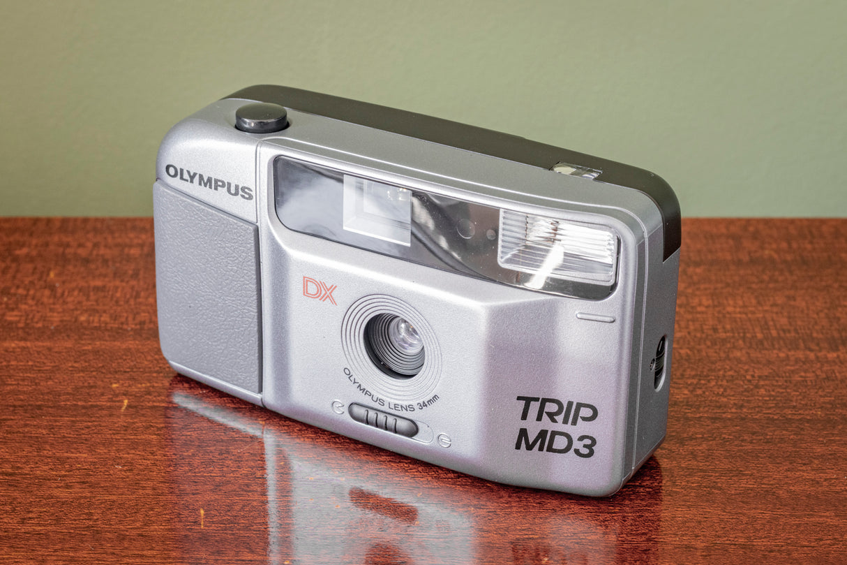 ( EX Display ) Like New Boxed Olympus Trip MD3 35mm Point and Shoot Film Camera - Silver