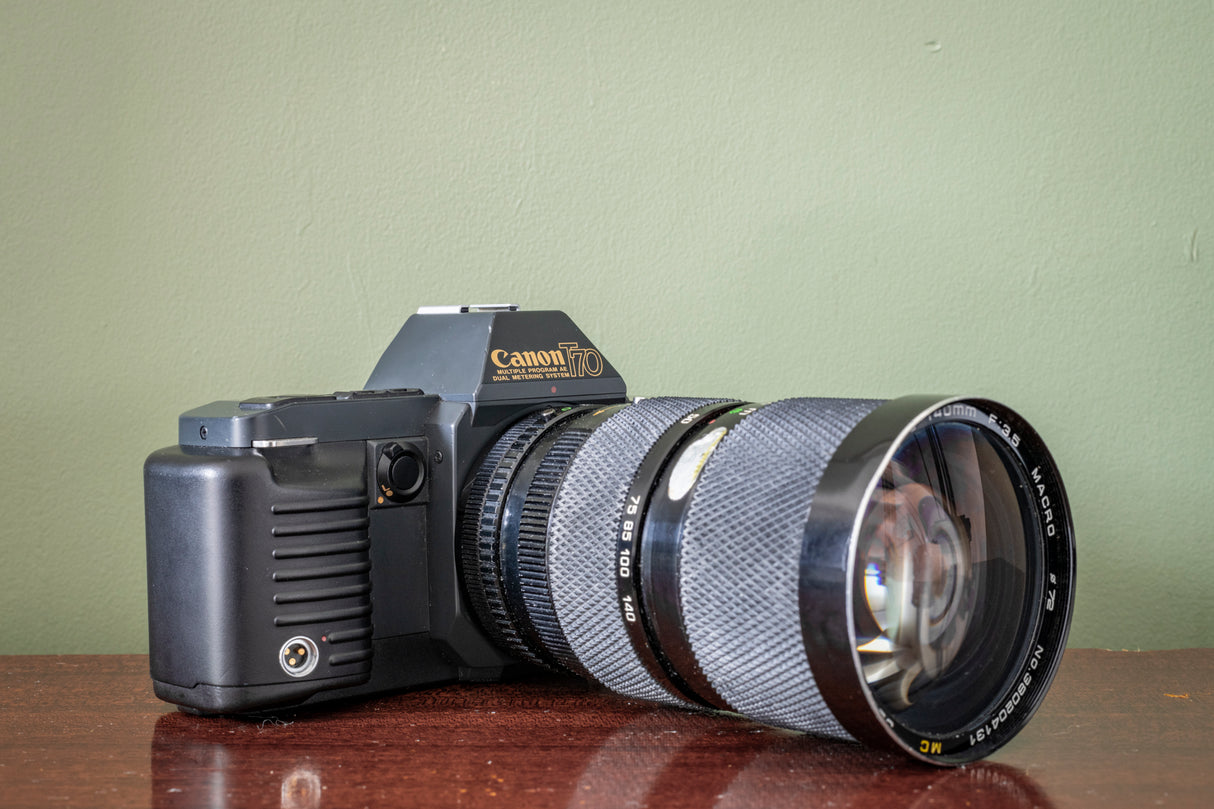 MINT 1980s Canon T70 35m SLR Film Camera BUNDLE with 2 Lenses!