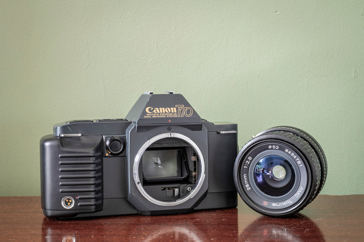 MINT 1980s Canon T70 35m SLR Film Camera BUNDLE with 2 Lenses!