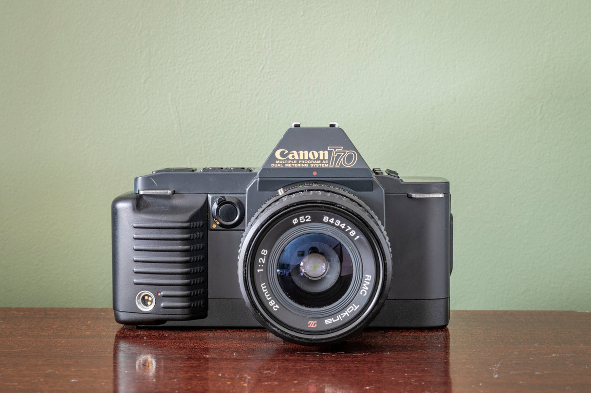MINT 1980s Canon T70 35m SLR Film Camera BUNDLE with 2 Lenses!