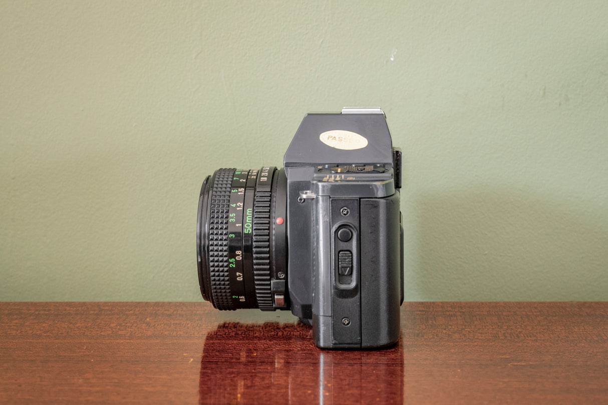 Lovely 1980s Canon T70 35mm SLR Film Camera + Canon 50mm F1.8 Lens + Canon 244T Flash