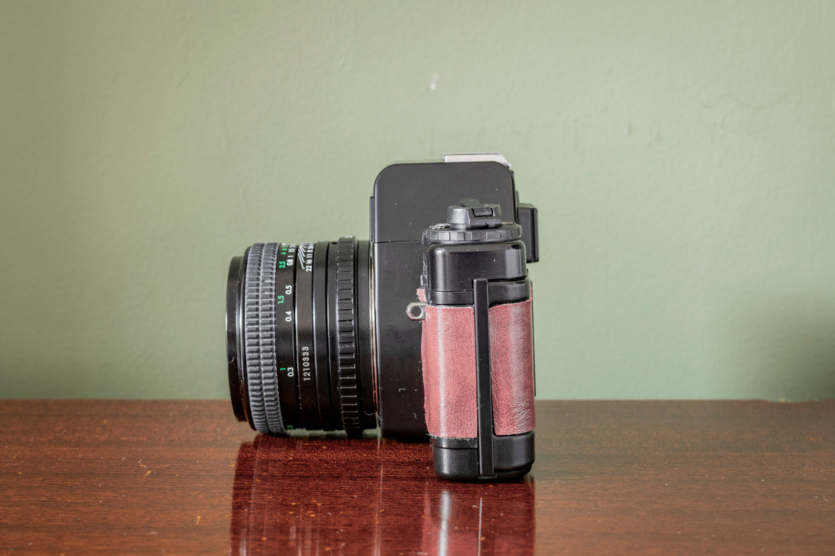 Gorgeous Praktica BMS 35mm Film Camera + Practicar 28mm F2.8 Lens ( Red Leatherette )