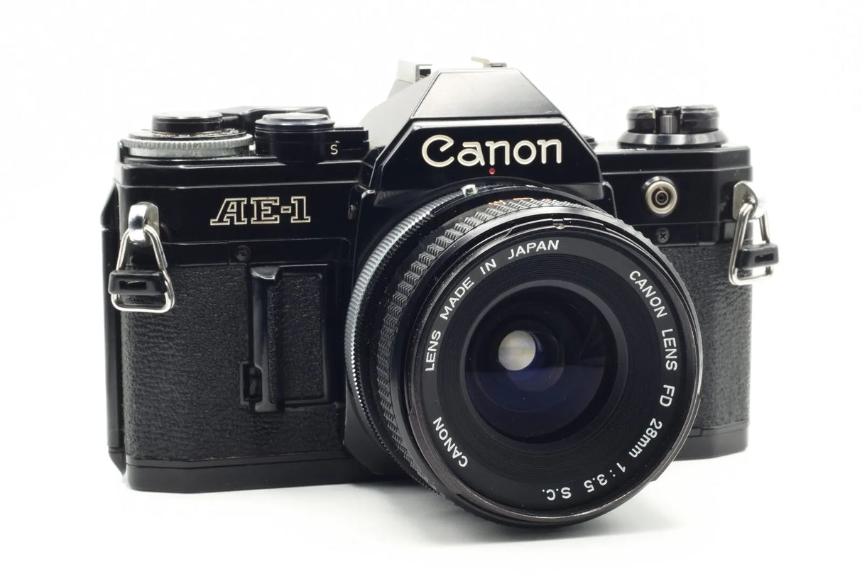RARE Black Canon AE1 35mm SLR Film Camera + Canon 28mm F3.5 FD Lens