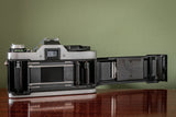 Canon AE1 Program 35mm SLR Film Camera + Boxed Saitex MC Auto 28mm F2.8 Lens