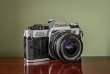 Canon AE1 Program 35mm SLR Film Camera + Boxed Saitex MC Auto 28mm F2.8 Lens