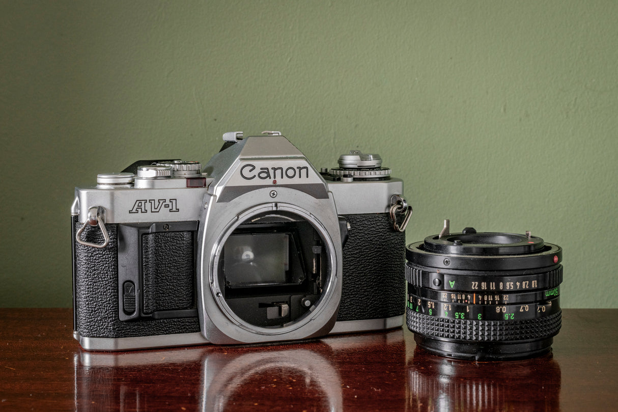 Canon AV-1 35mm SLR Film Camera + 50mm F1.8FD Canon Lens