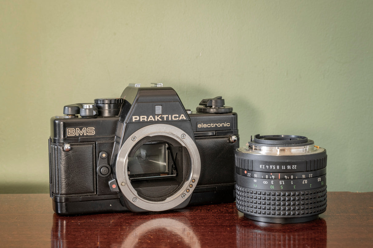 STUNNING Praktica BMS 35mm Film Camera + Pentacon 50mm F1.8 Lens