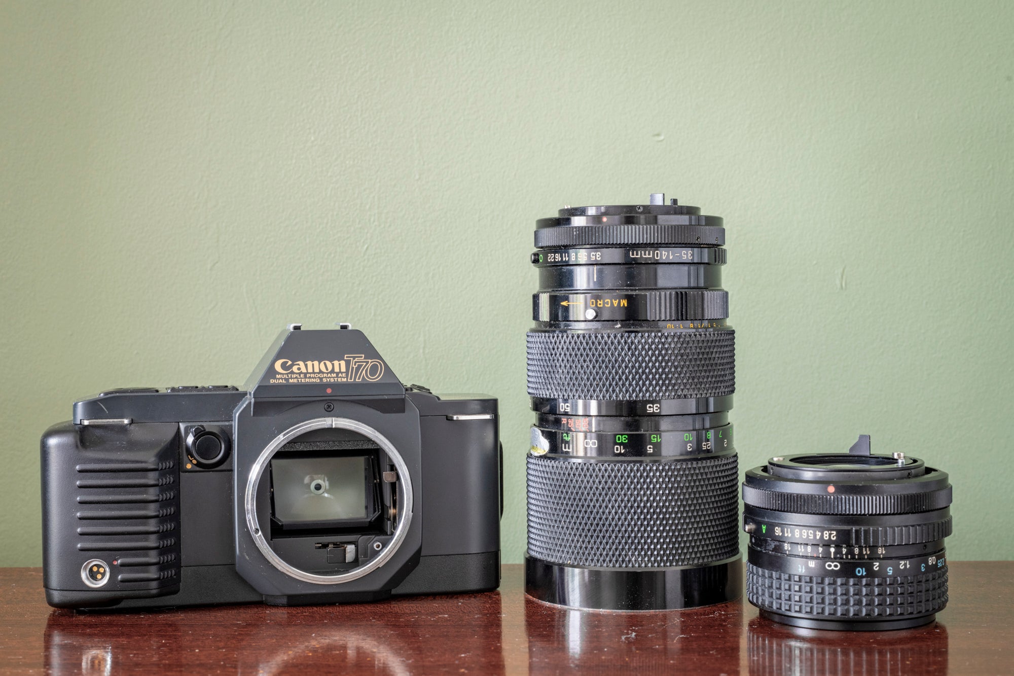 MINT 1980s Canon T70 35m SLR Film Camera BUNDLE with 2 Lenses