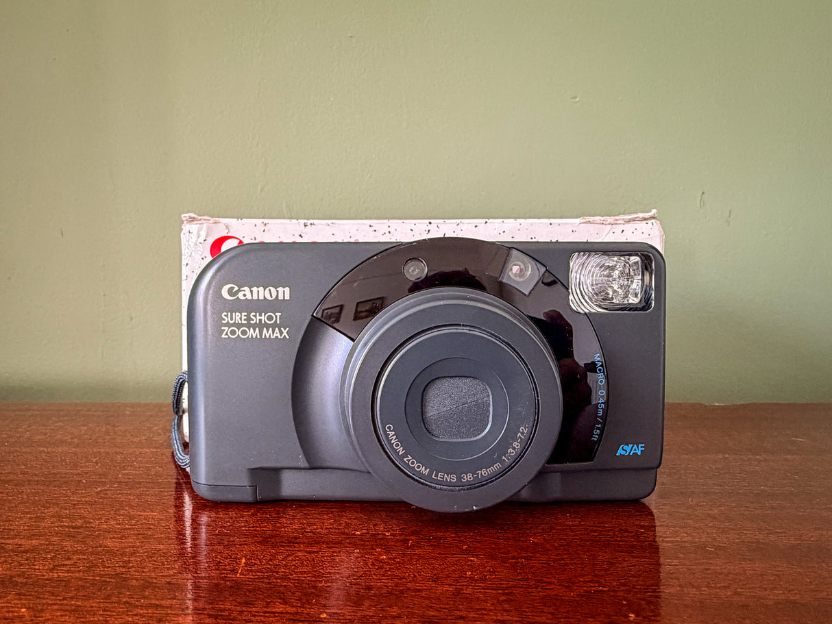 Boxed 1990s Canon Sure Shot Zoom Max 35mm Point & Shoot Film Camera